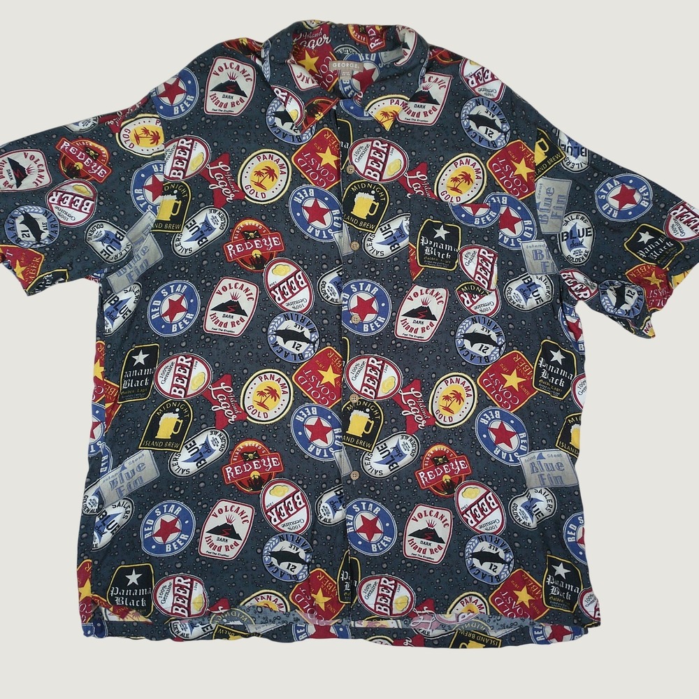 George Beer Label Shirt Mens XL Grey Stone Excellent Rayon Button Up GM21117